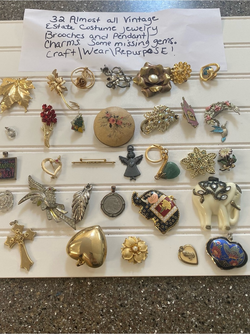 Vintage 32- Assorted Women’s Jewelry Lot - Mixed Gold, Ivory, Green, Red Accents